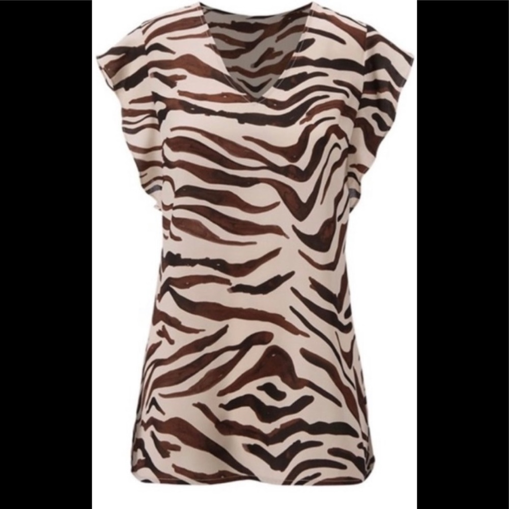 CAbi Zebra Print Flutter Sleeve Blouse